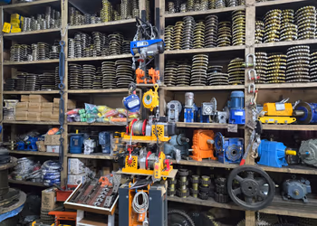 Showroom aisle stocked with sprockets, chains and gearboxes